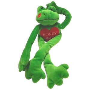 Vntg 2002 Valentine Berkeley Green Frog Kissing Noise Stuffed Animal 16" Plush